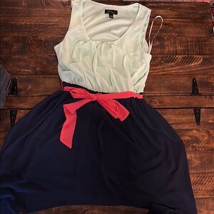 BCX Mint and Navy Mini Dress with Coral Belt